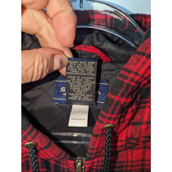 Vintage 90's Y2K Sonoma Red Black Plaid Hooded Shacket Jacket Zip Fully Lined - Picture 6 of 7